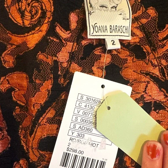 Yoana Baraschi black orange/copper metallic floral lace fit & flare dress size 2 - Picture 6 of 16